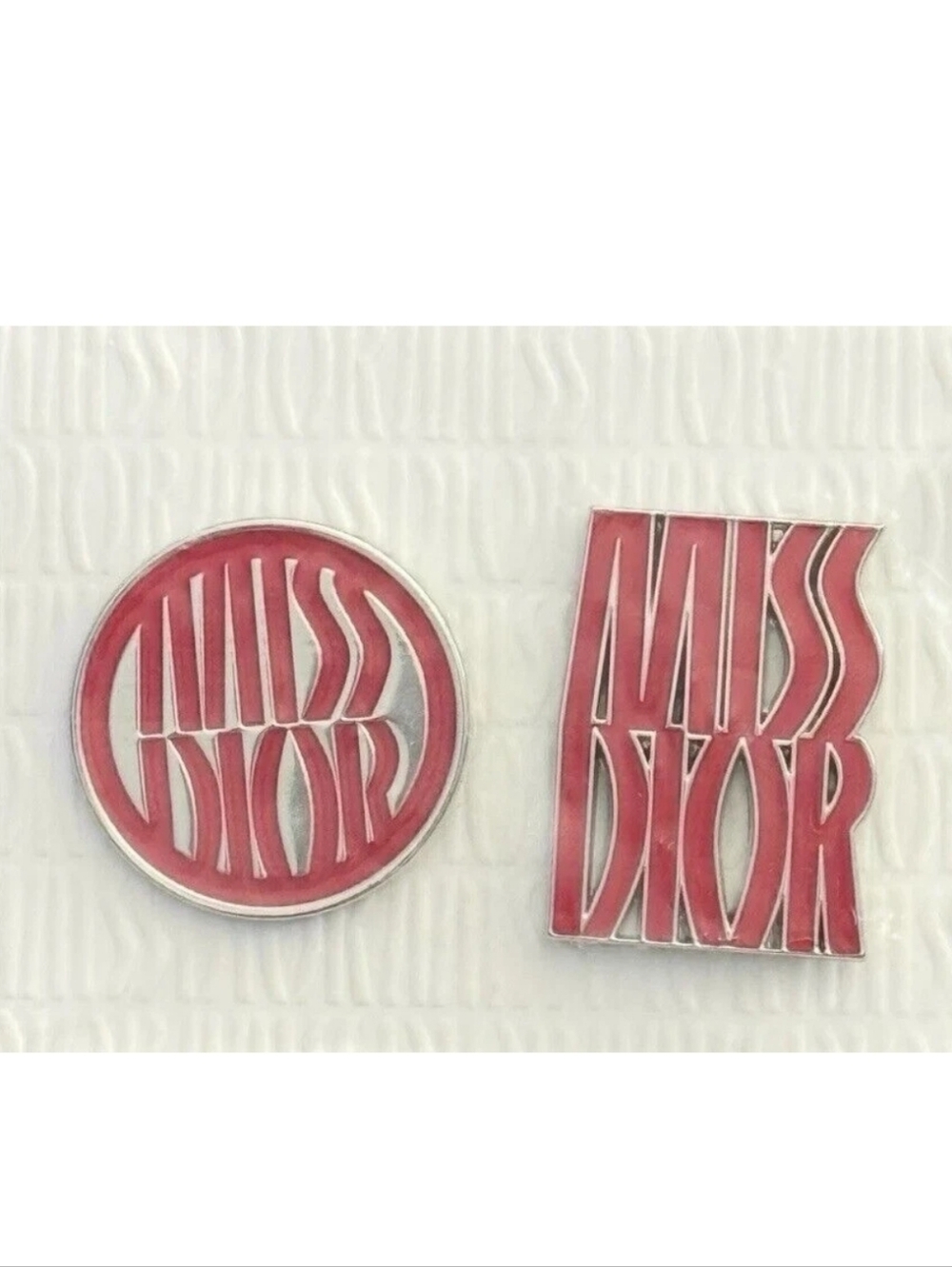 2 Pcs Miss Dior Brooch Pins Red Silver Logo Limited VIP Gift NEW SEALED